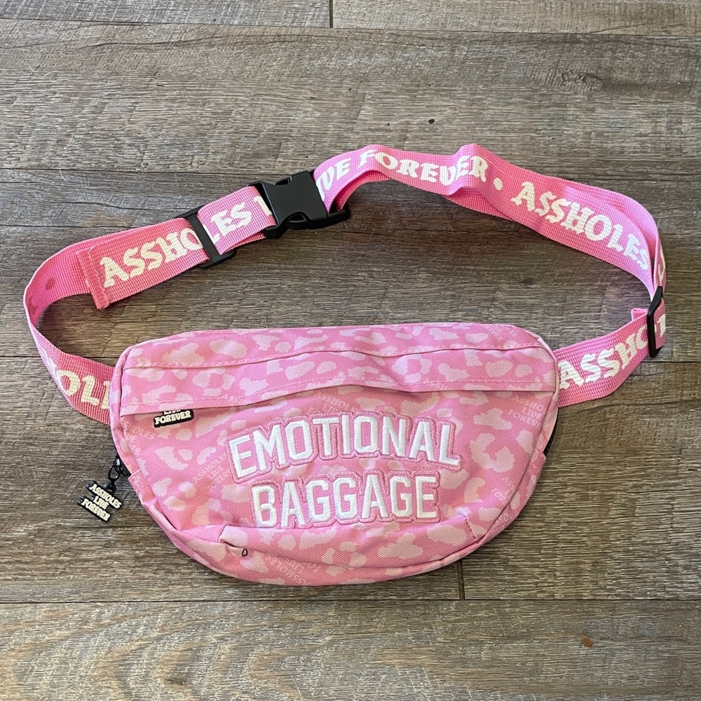 Assholes Live Forever Emotional Baggage Cheetah Print Fanny Pack Belt Bag